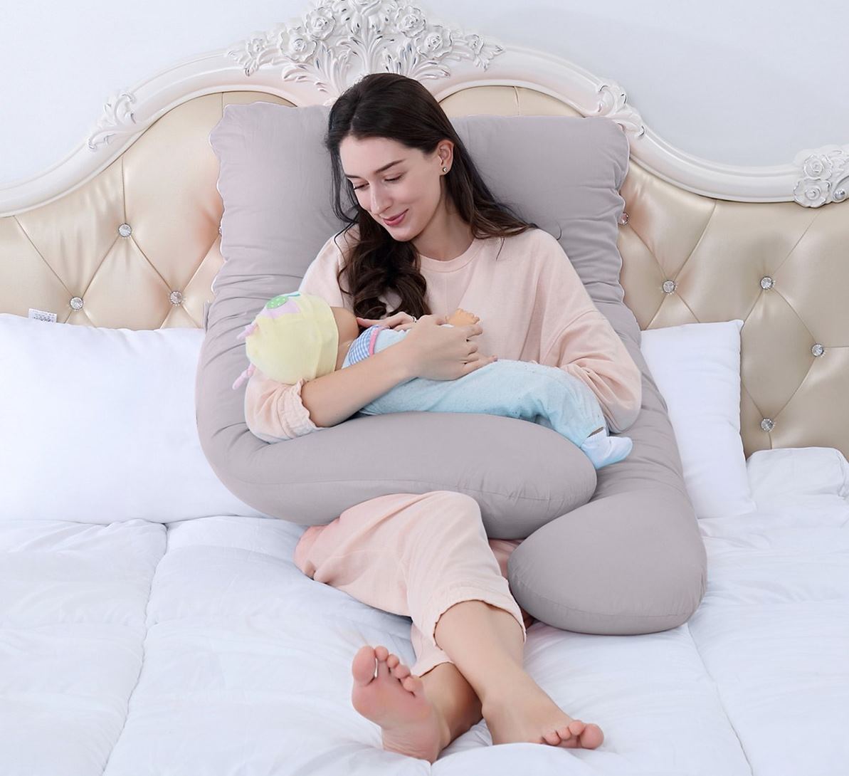 HONGBI U-förmiges Schwangerschaftskissen 150x80cm - Seitenschläferkissen Mit Waschbarem Bezug
